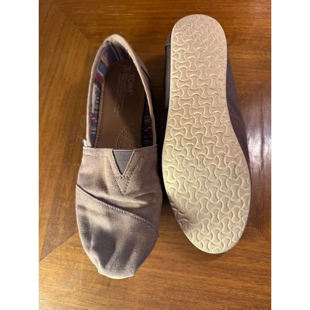 Toms Belmont Brown Canvas Slip On Shoes 9W IN Exceleent Confition